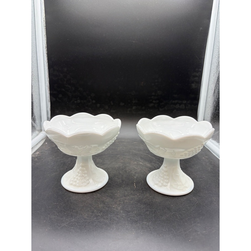 Westmoreland Milk Glass Paneled Grape Footed Candle Holders Set of 2